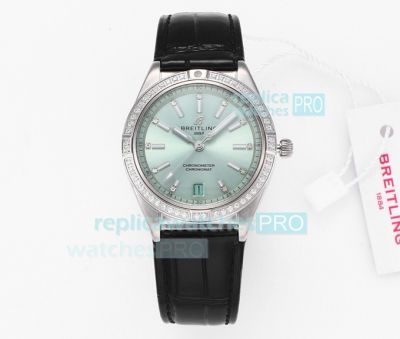 Swiss Replica Breitling Chronomat Automatic 36MM Mint Green Diamond Bezel Watch